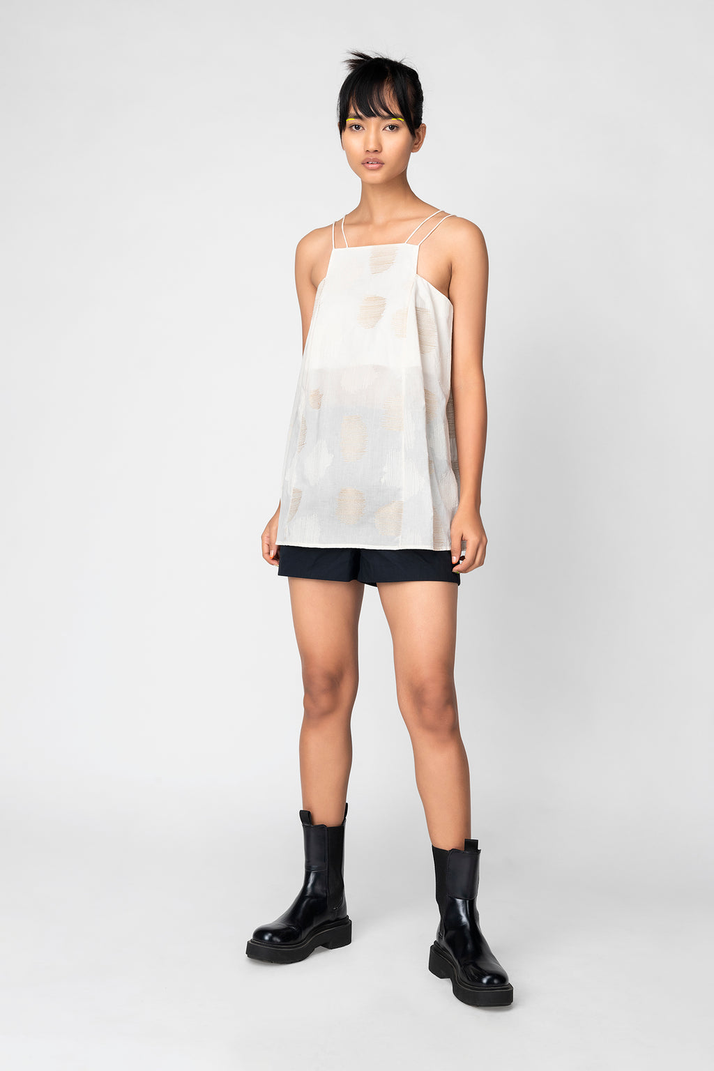 Beige Sheer Polka Textured Strappy Top
