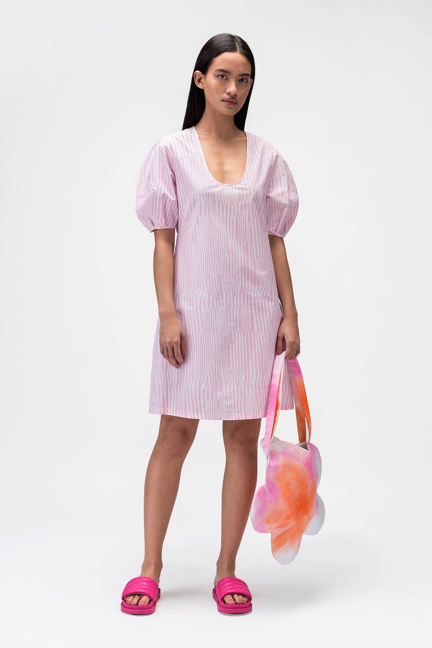 Dress with Asymettrical Printed Stripes