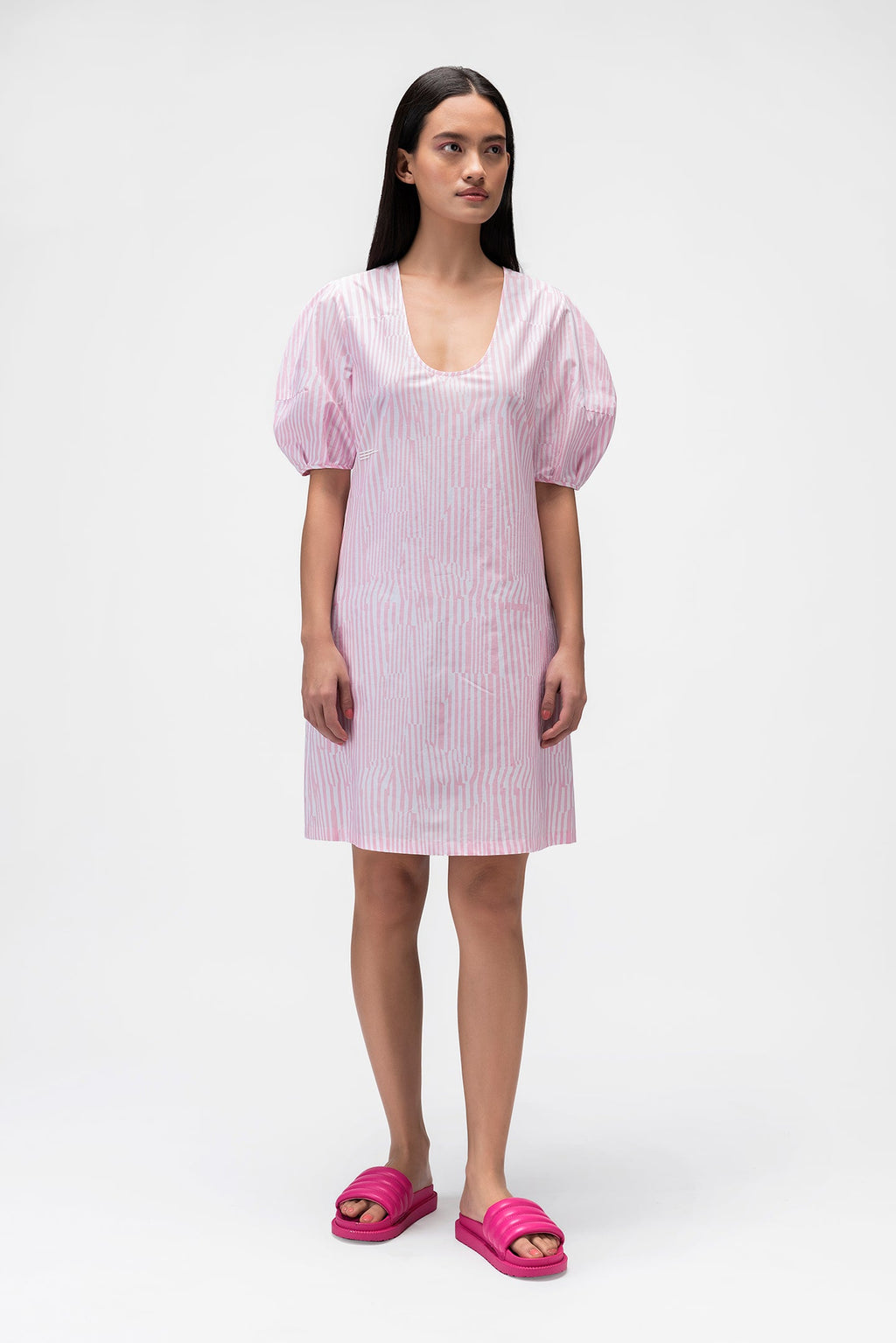 Dress with Asymettrical Printed Stripes
