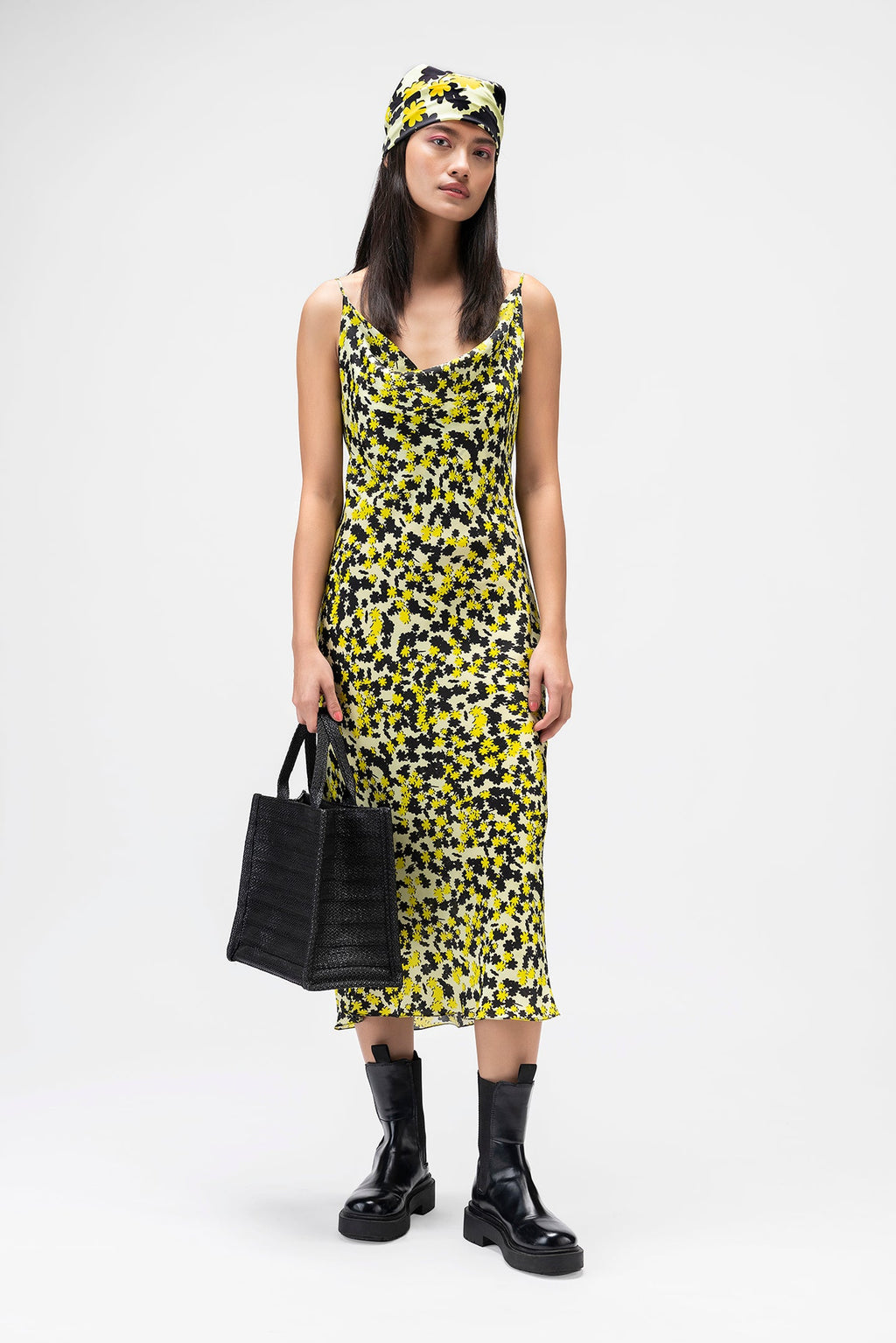 Floral Collage Satin Slip Dress