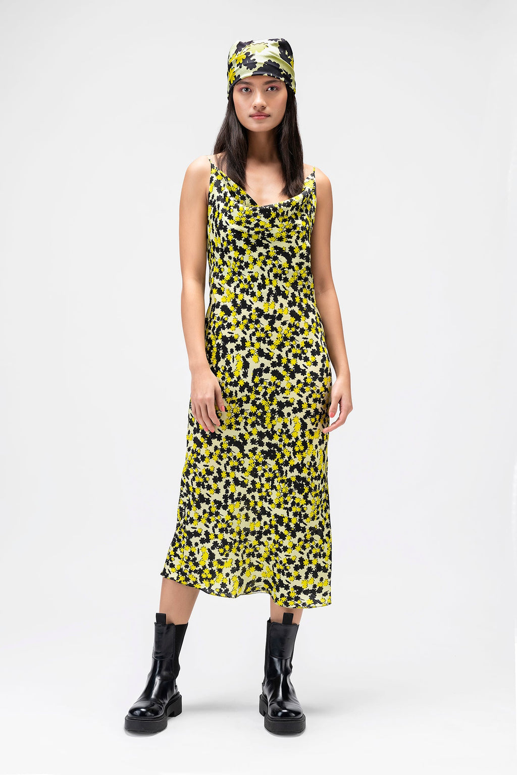 Floral Collage Satin Slip Dress