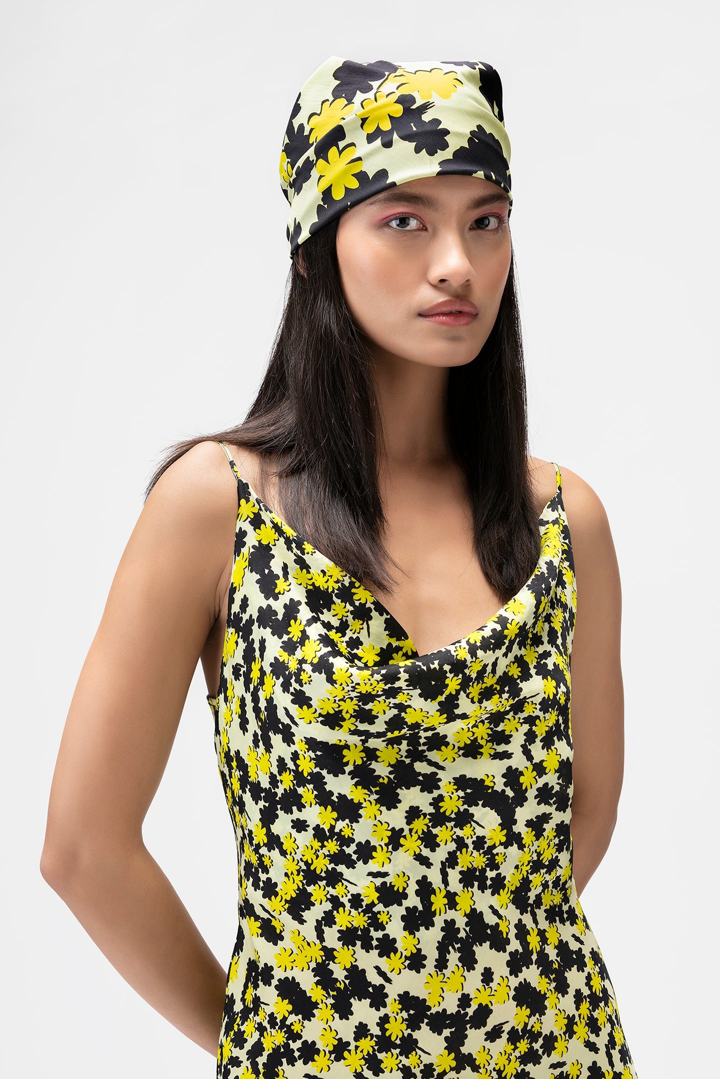 Floral Collage Satin Slip Dress