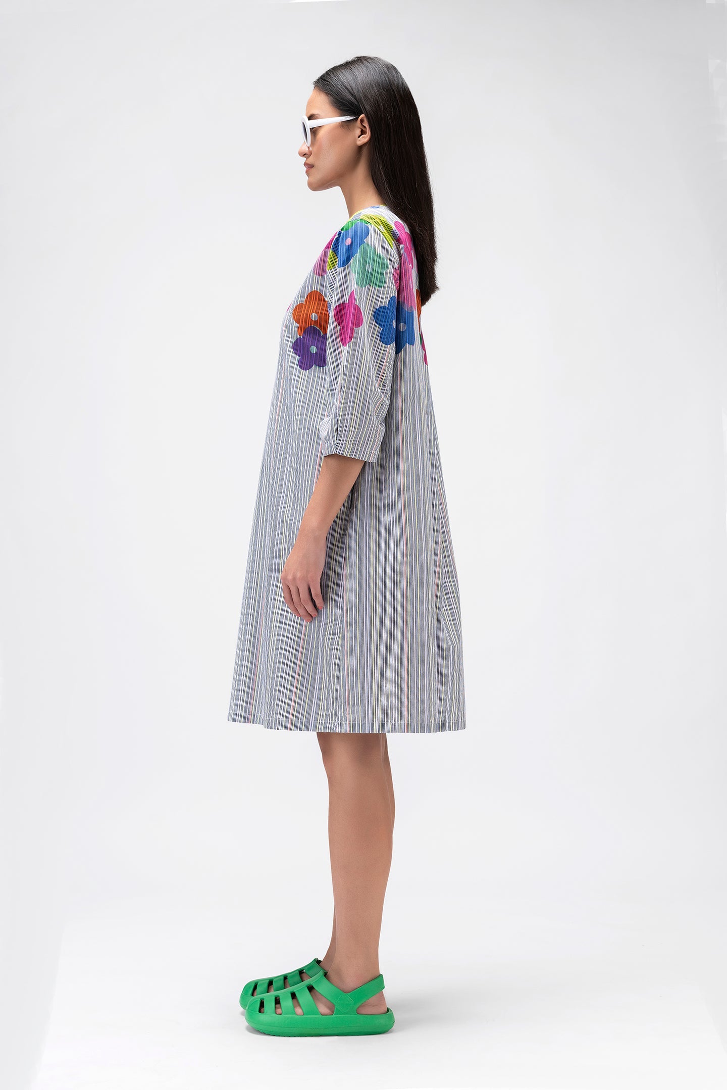 Multicolored Dress with oversized sleeves