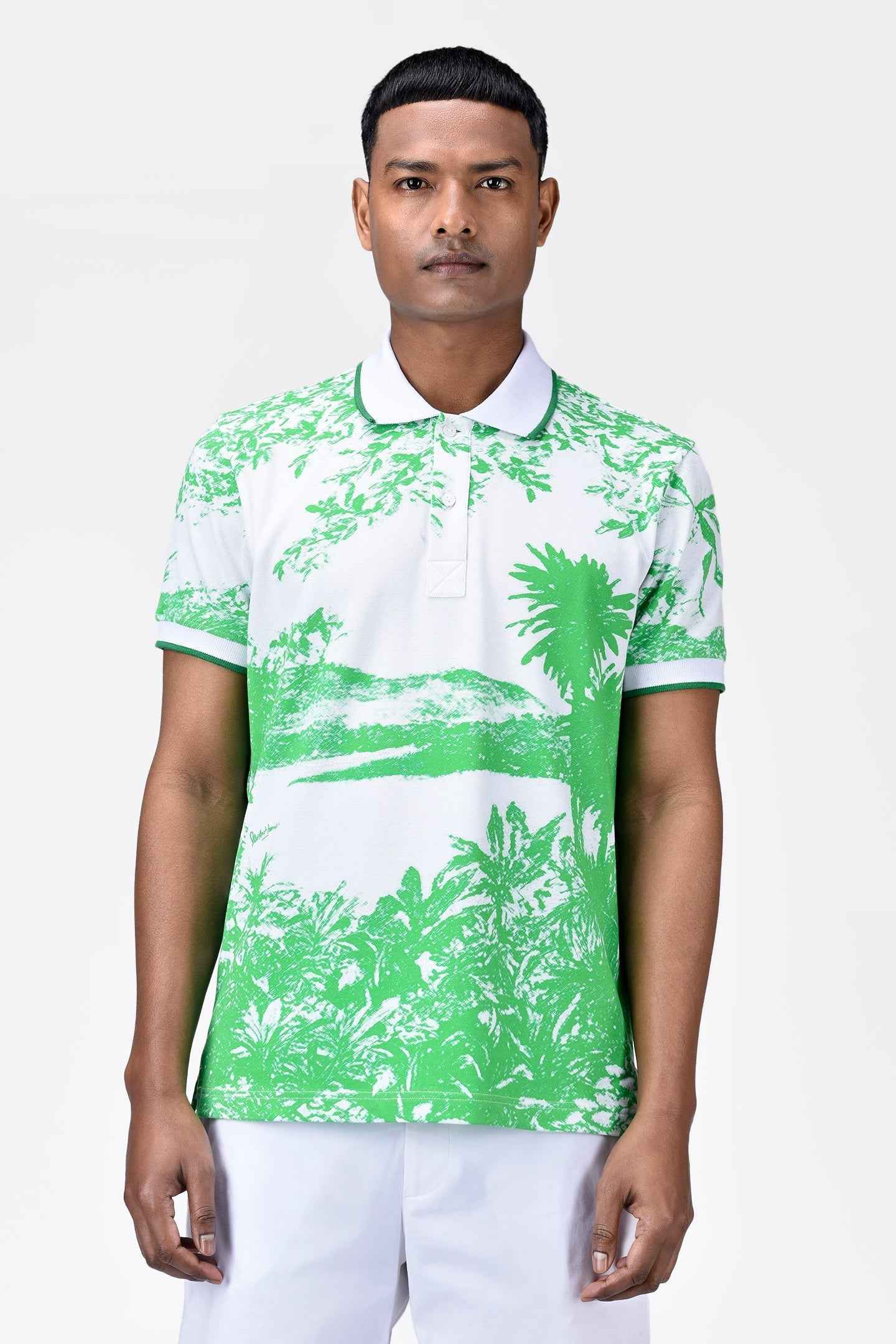 Men's Regular Fit Cotton Pique Polo with Contrast Tipping-Spring Green