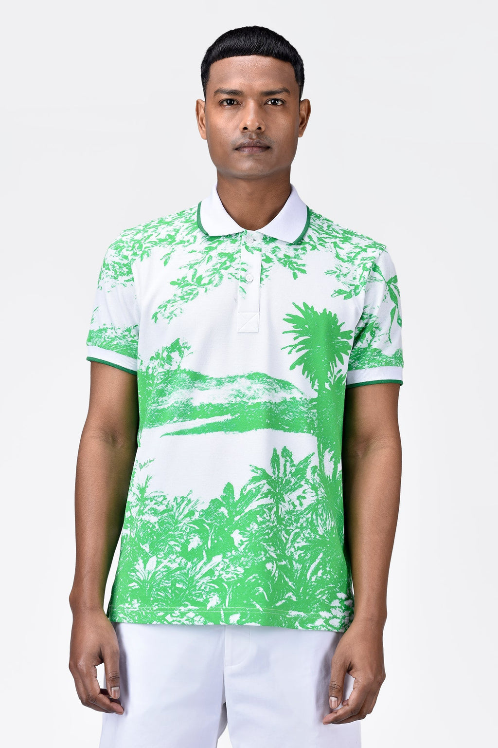 Men's Regular Fit Cotton Pique Polo with Contrast Tipping-Spring Green