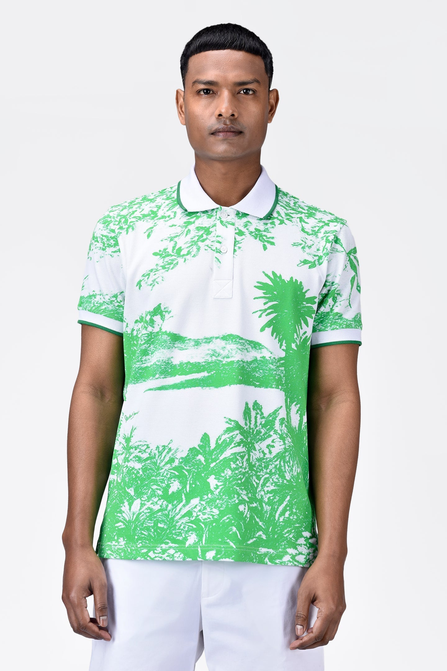 Men's Regular Fit Cotton Pique Polo with Contrast Tipping-Spring Green