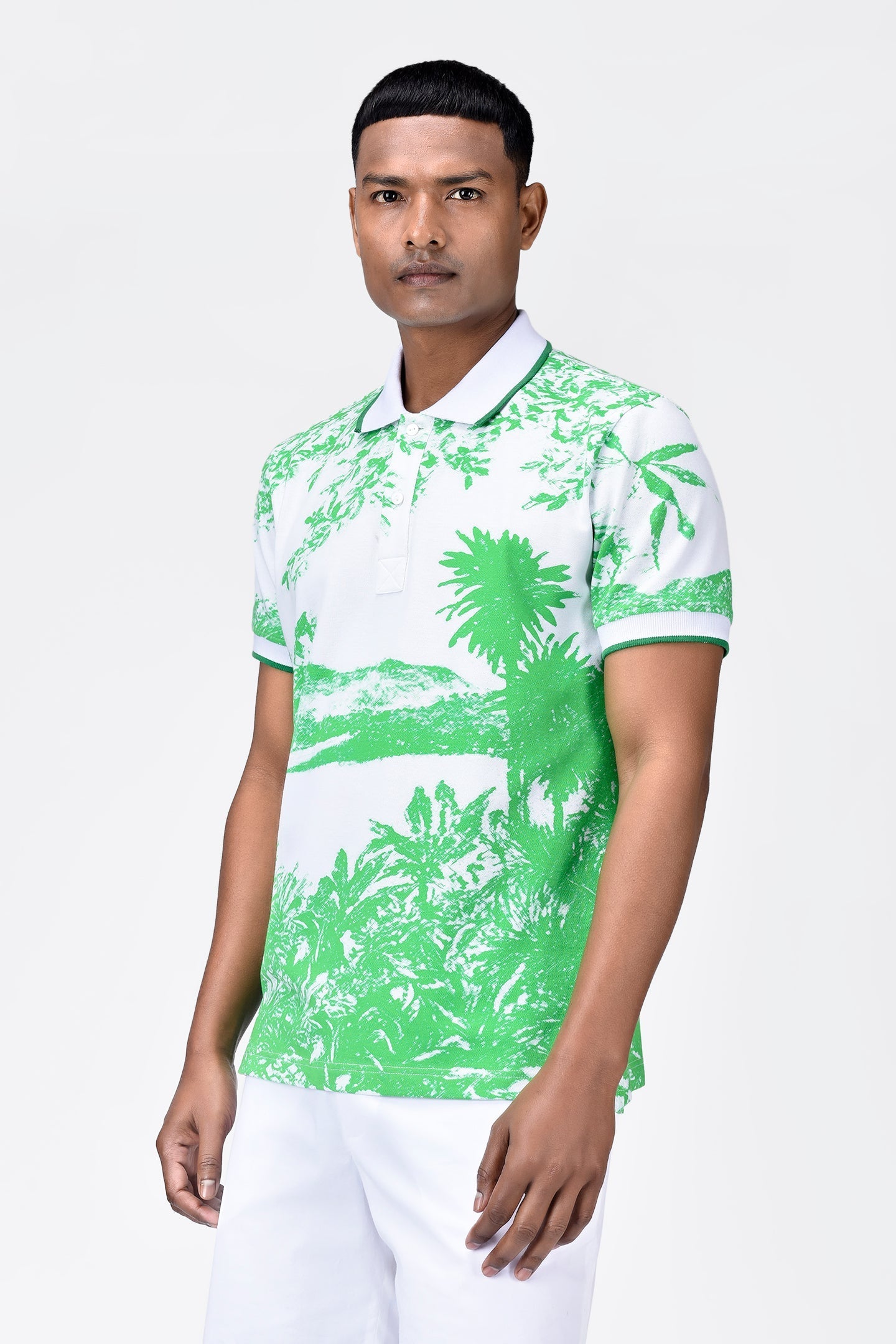 Men's Regular Fit Cotton Pique Polo with Contrast Tipping-Spring Green
