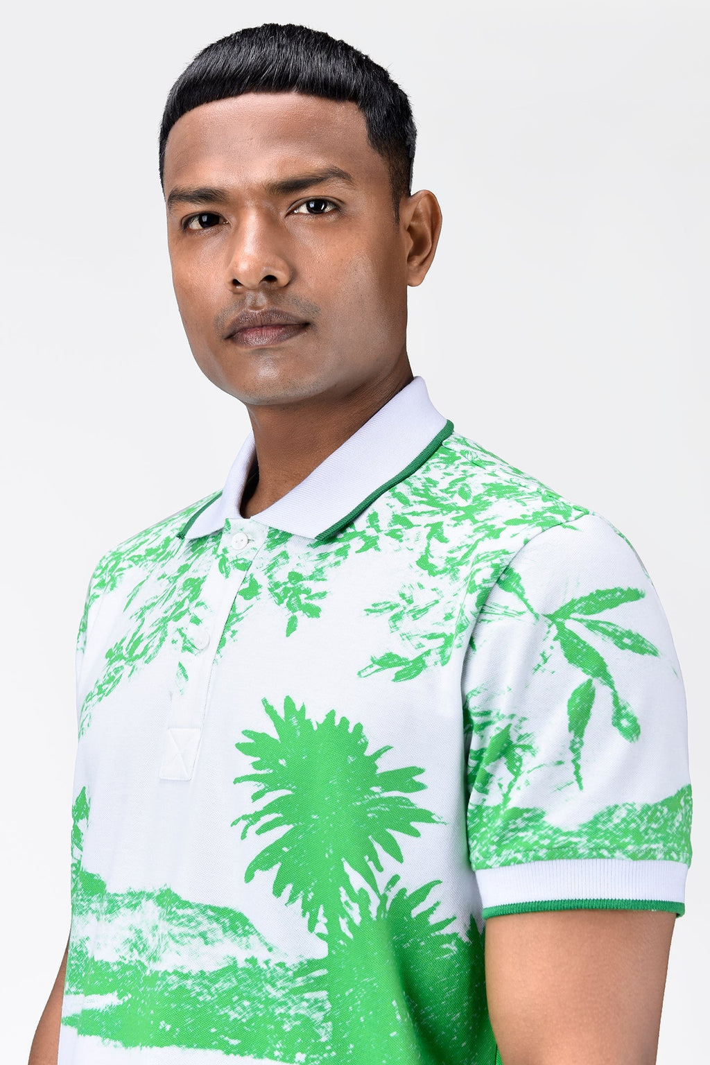 Men's Regular Fit Cotton Pique Polo with Contrast Tipping-Spring Green