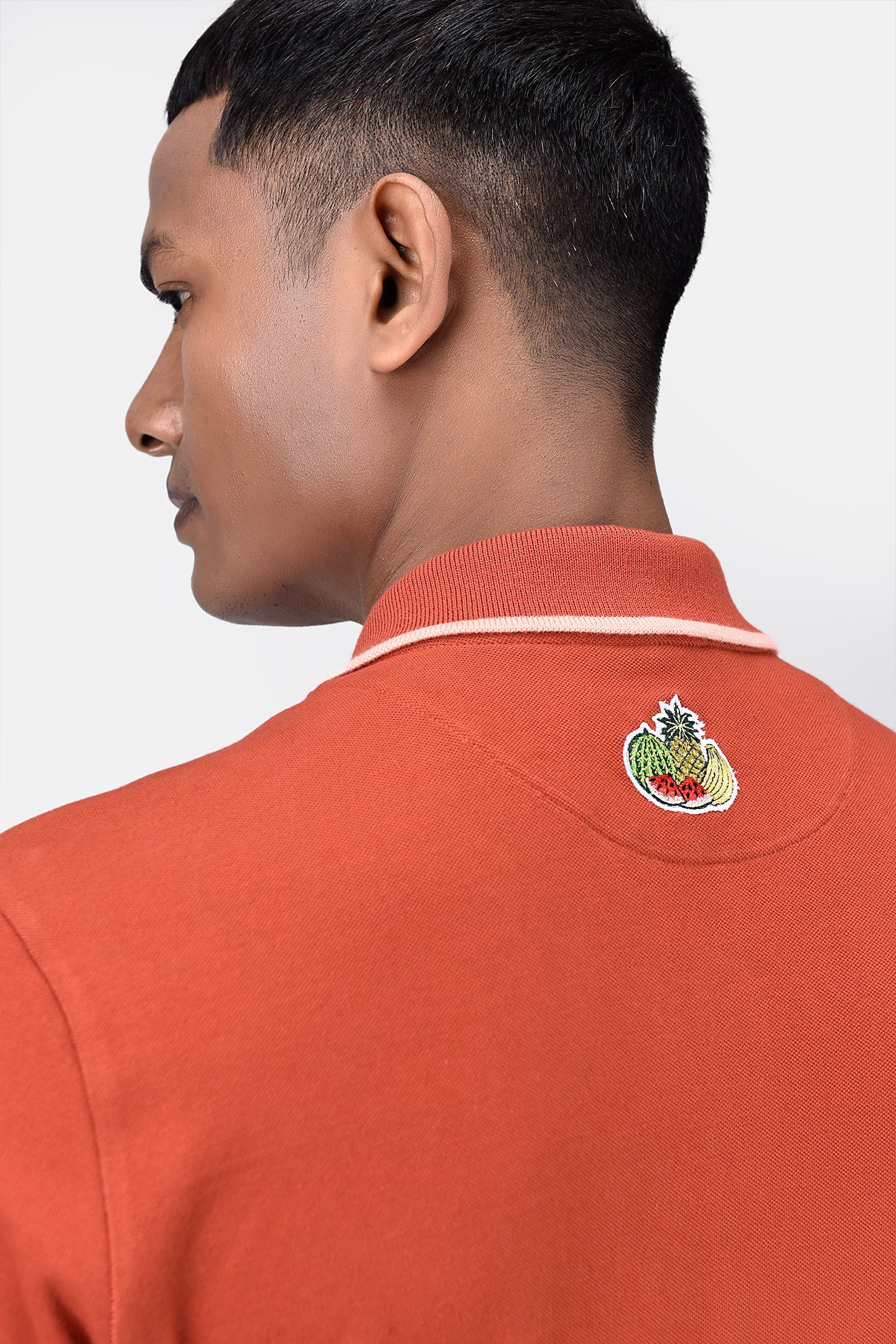 Regular Fit Men's Polo With Genes Fruit Basket Embroidery Coral Orange