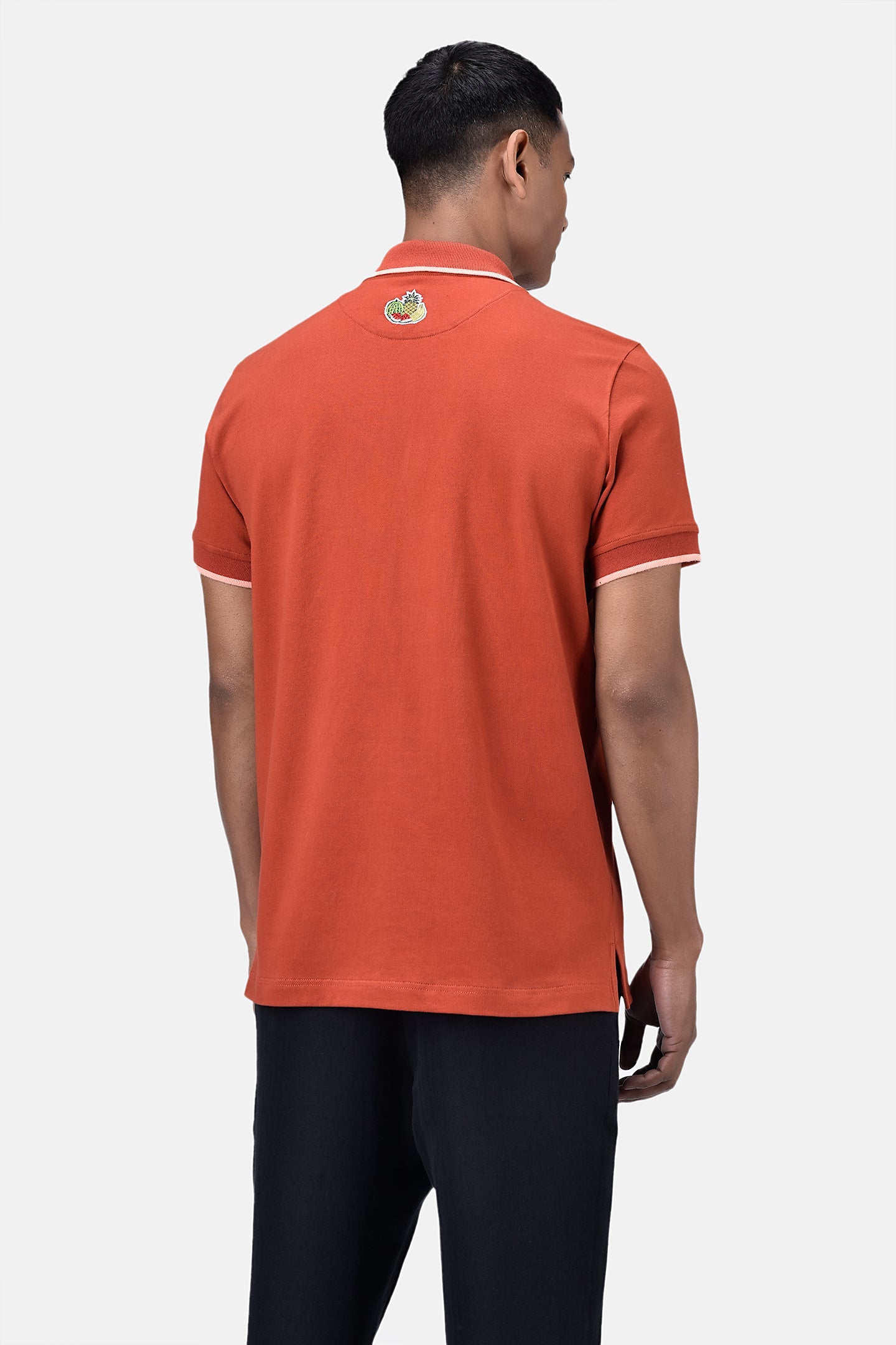 Regular Fit Men's Polo With Genes Fruit Basket Embroidery Coral Orange