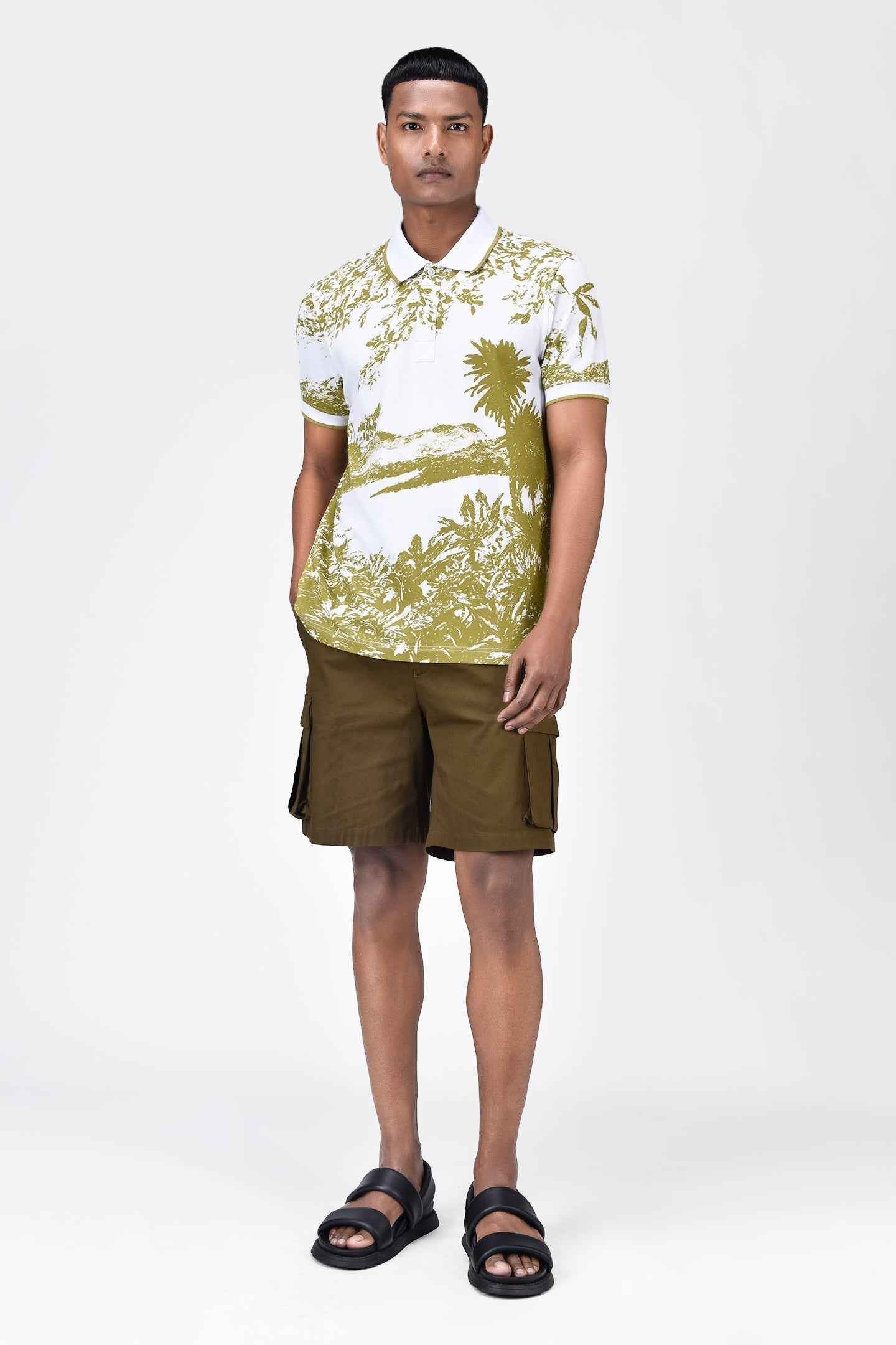 Men's Regular Fit Cotton Pique Polo with Contrast Tipping-Bright Olive