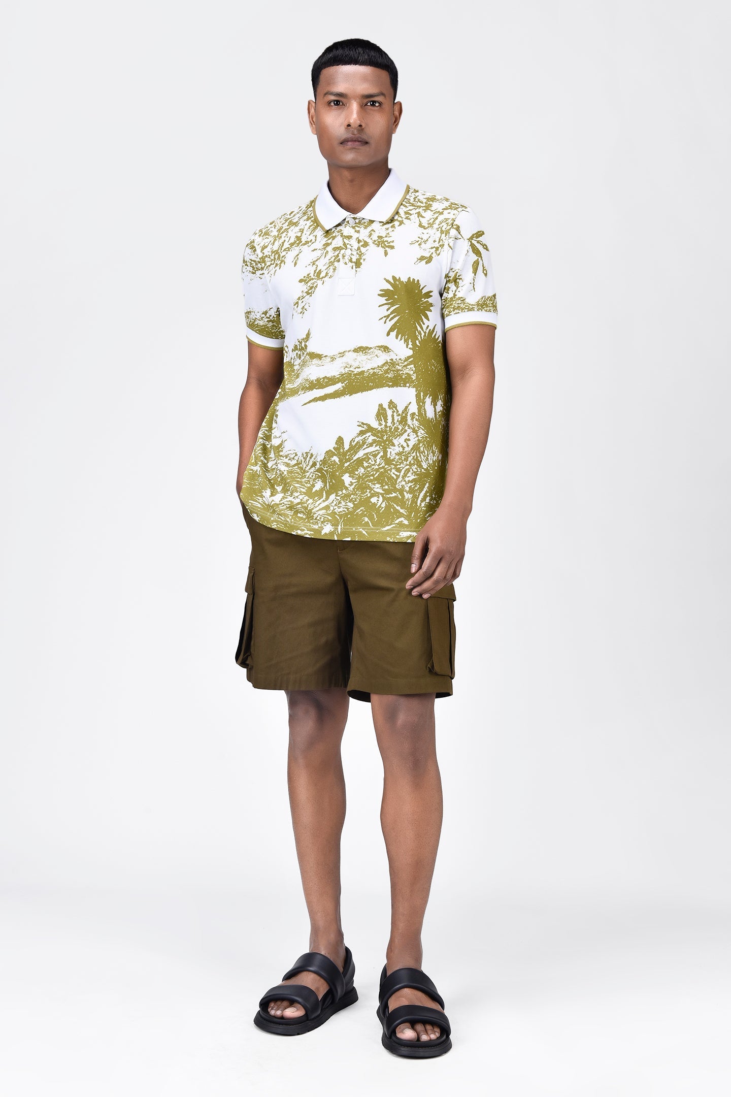 Men's Regular Fit Cotton Pique Polo with Contrast Tipping-Bright Olive