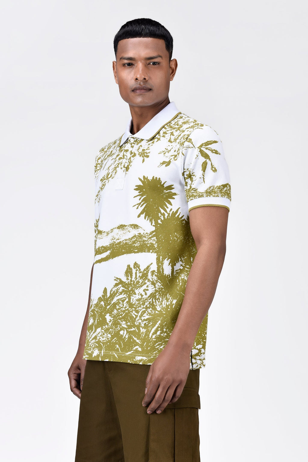 Men's Regular Fit Cotton Pique Polo with Contrast Tipping-Bright Olive