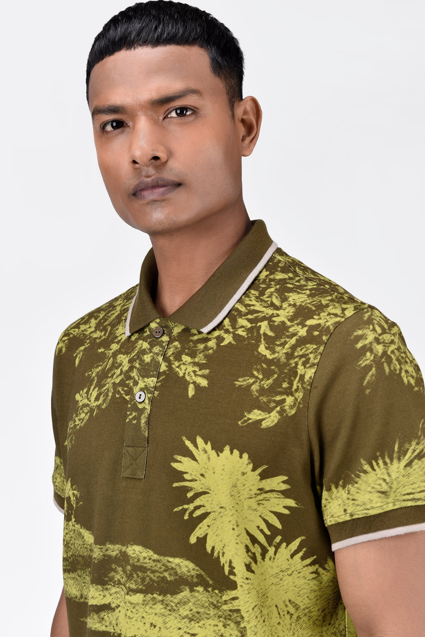 Men's Regular Fit Cotton Pique Polo with Contrast Tipping-Khaki
