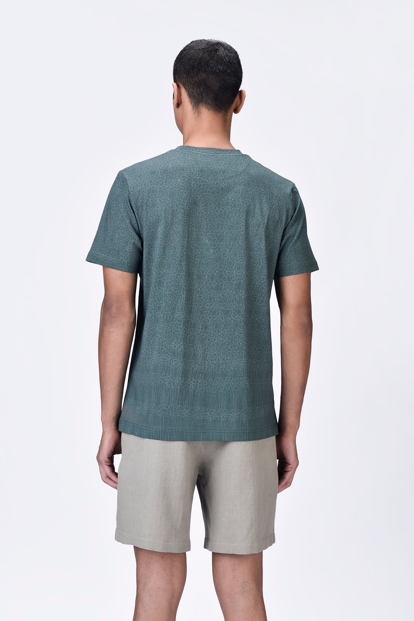 Pine Green Cotton Jersey Regular Fit T-Shirt with Cell Chain Print
