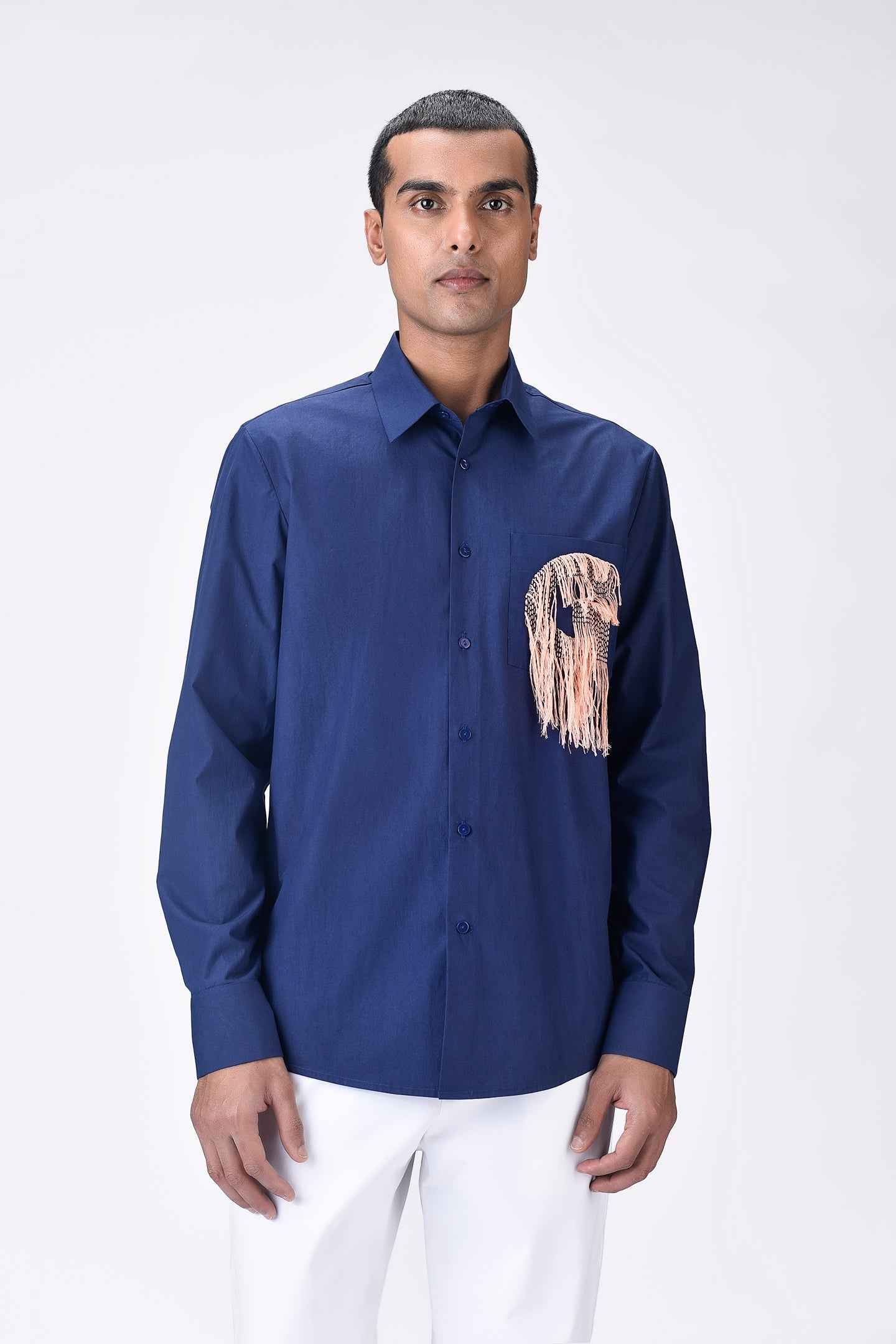 Giza Cotton Poplin Shirt - Navy Blue
