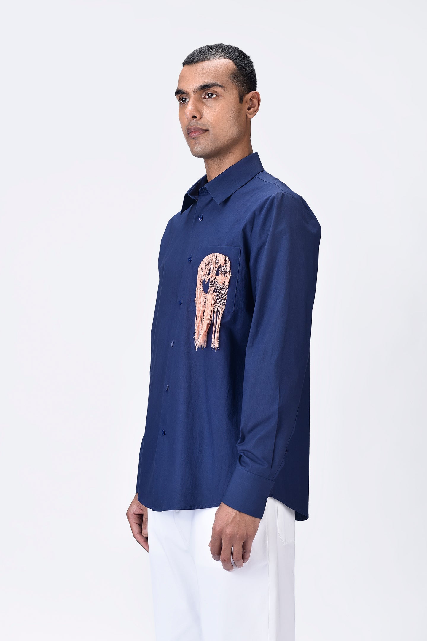 Giza Cotton Poplin Shirt - Navy Blue