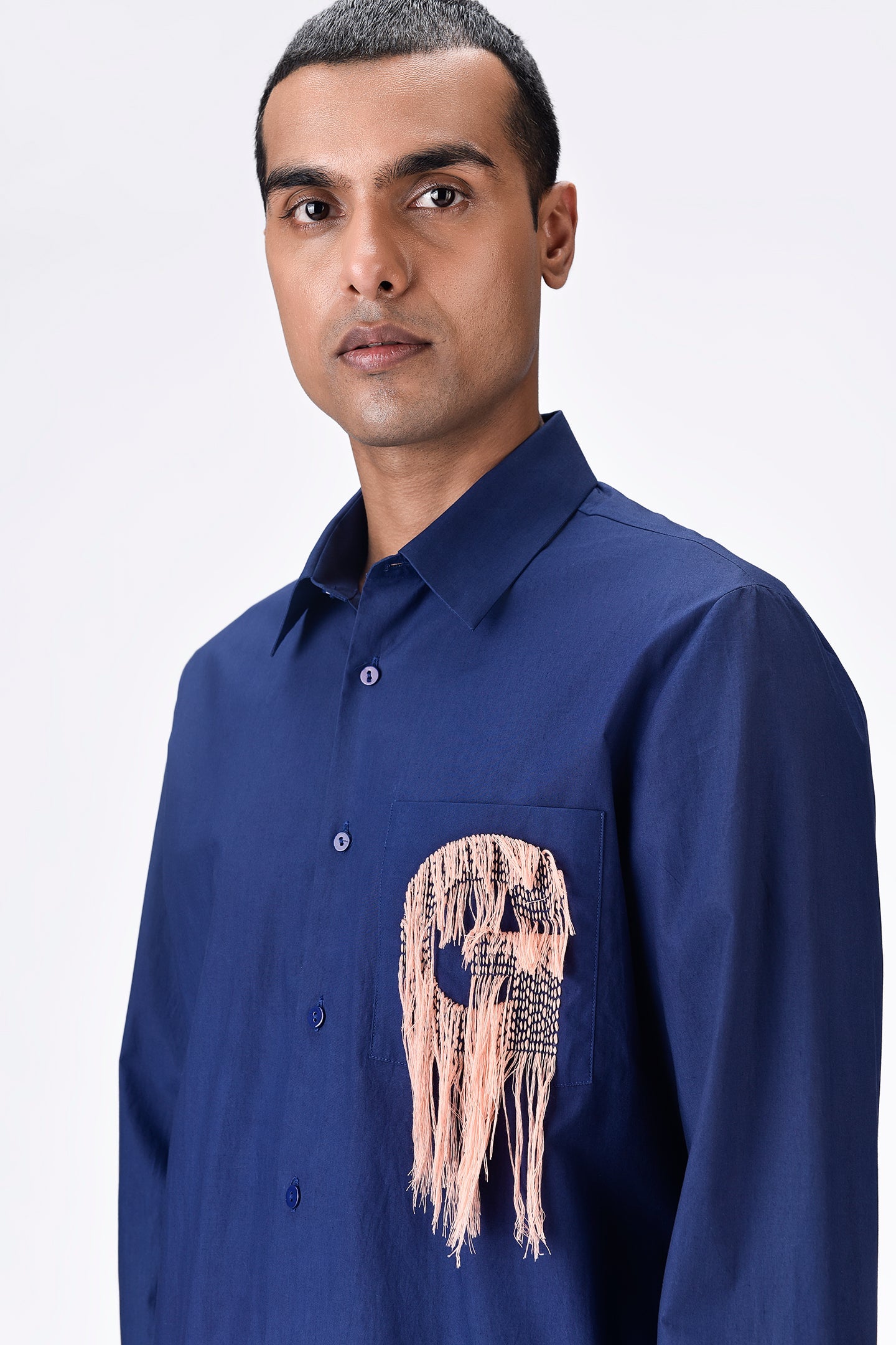 Giza Cotton Poplin Shirt - Navy Blue