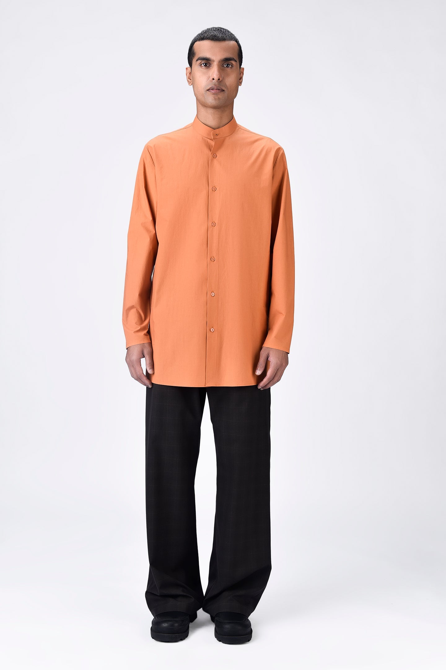 Light Amber Band Collar Kurta