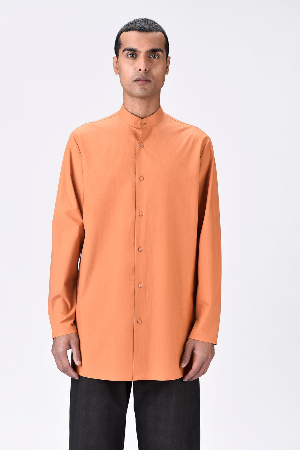 Light Amber Band Collar Kurta