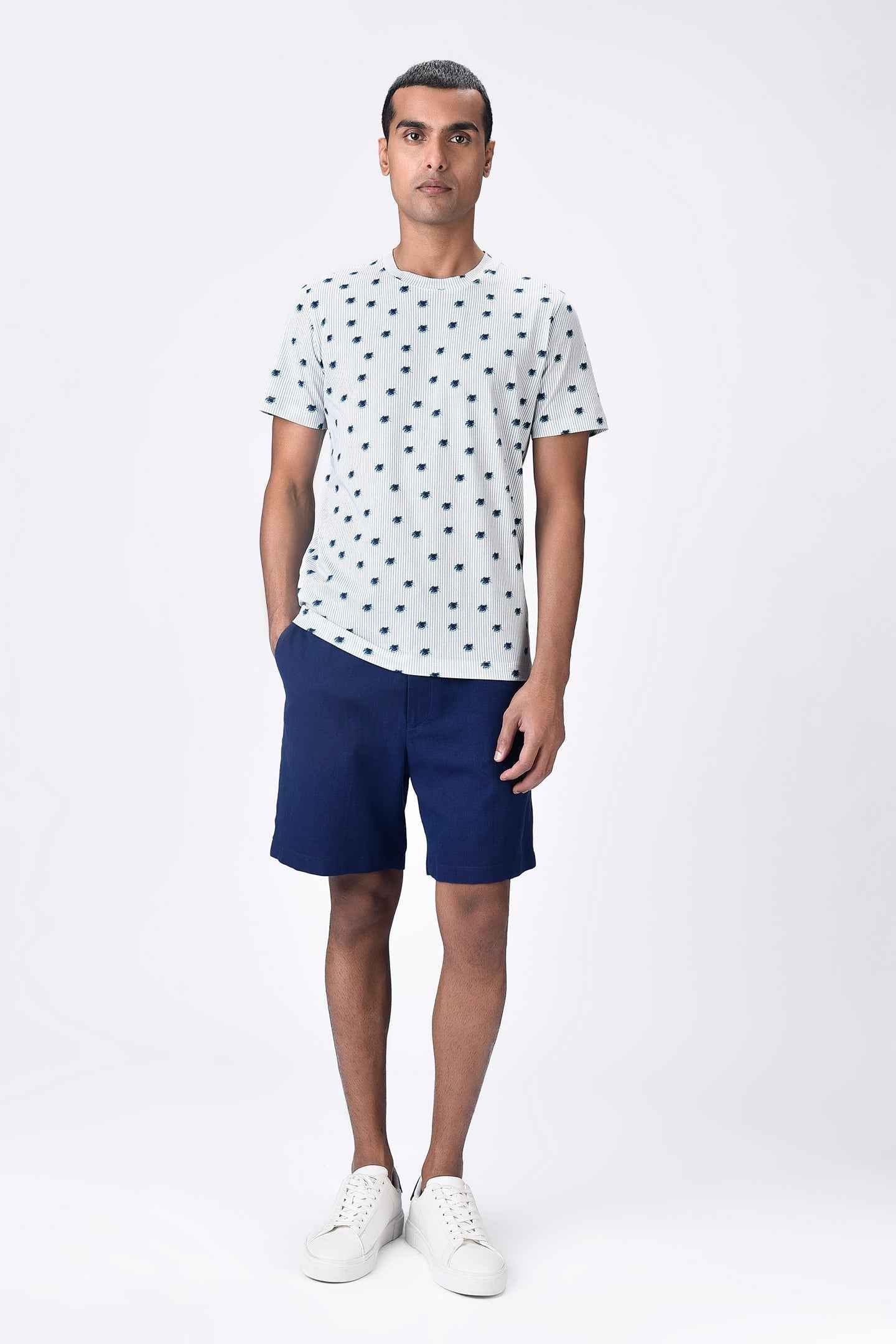 Stripe Crew Neck T-Shirt with UV Flower Print