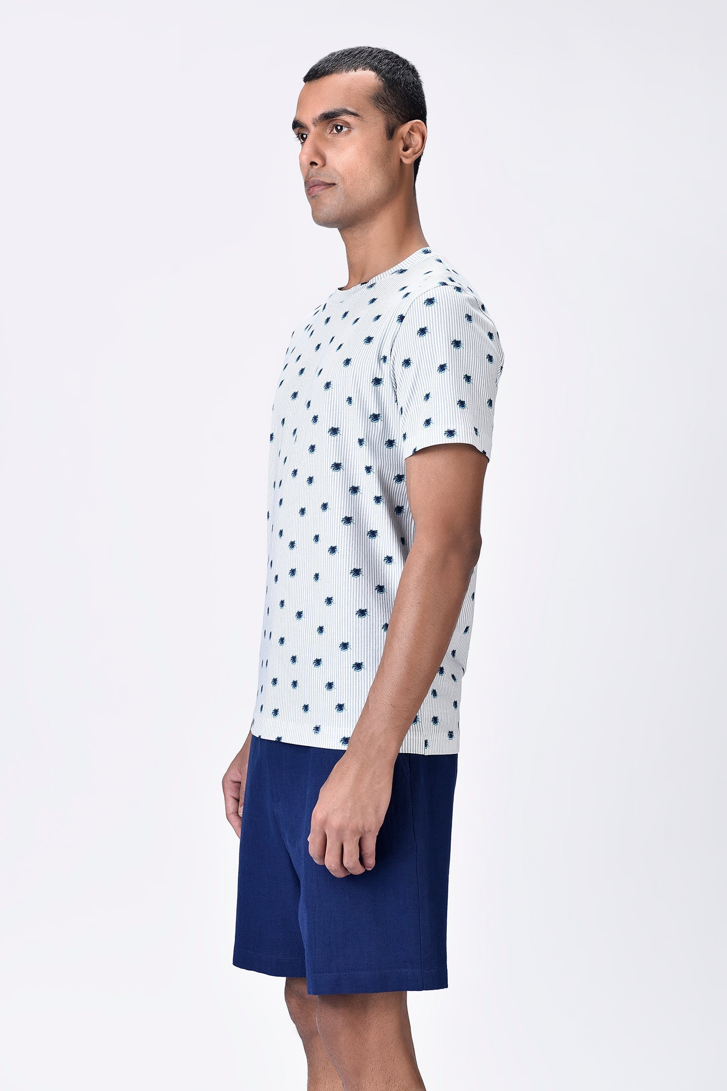 Stripe Crew Neck T-Shirt with UV Flower Print