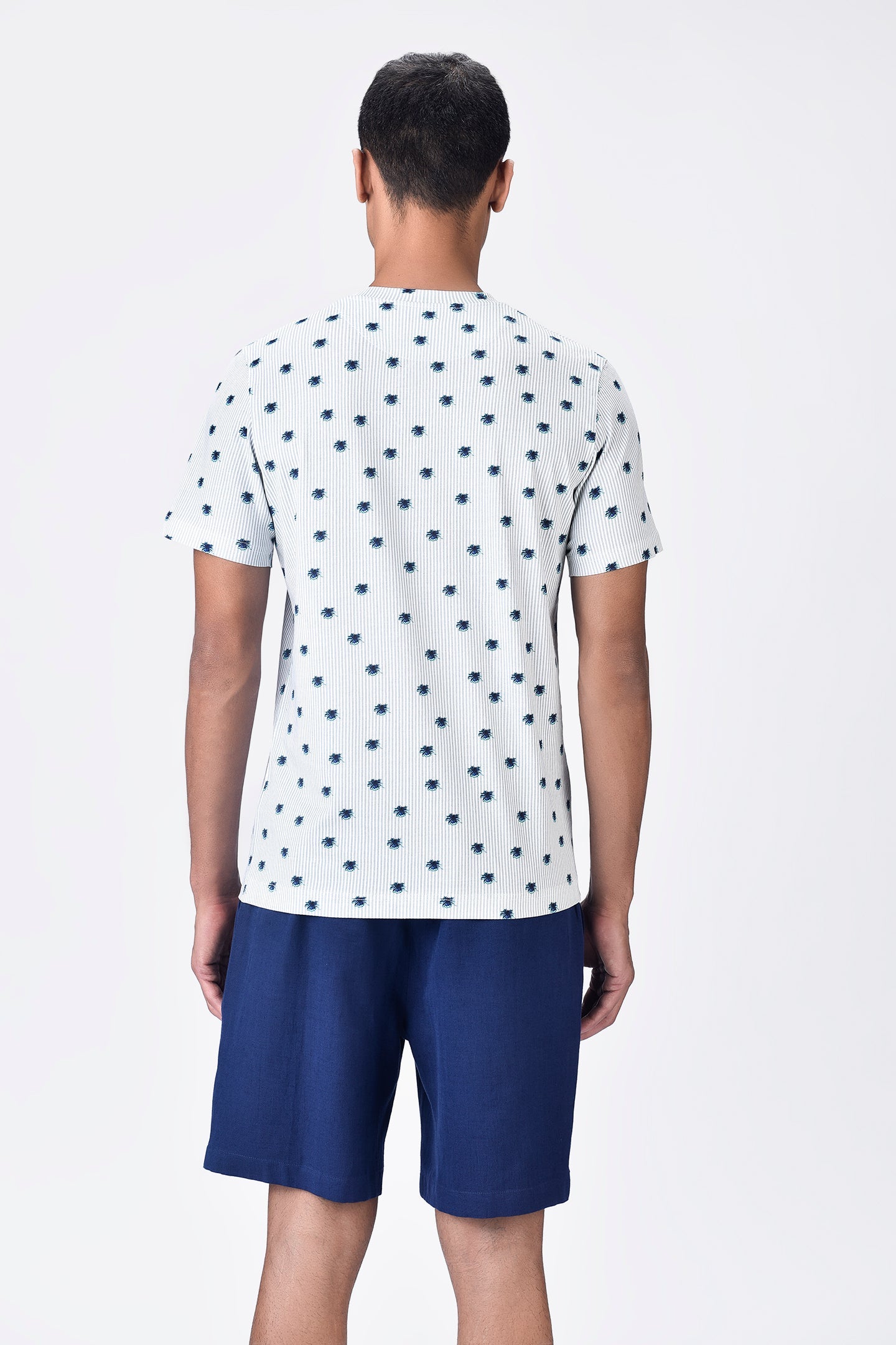 Stripe Crew Neck T-Shirt with UV Flower Print