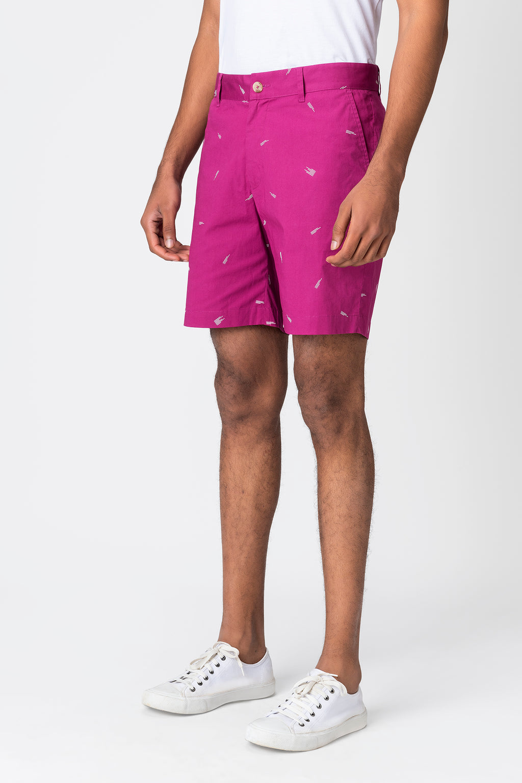 Magenta Printed Casual Shorts for Men