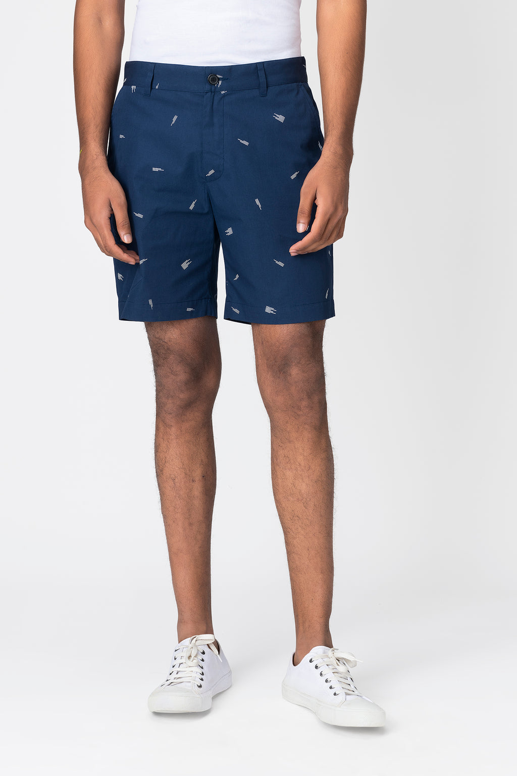 Navy Printed Smart Casual Shorts for Men