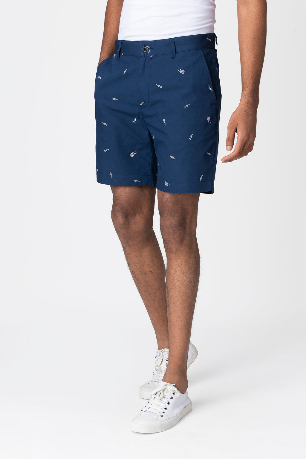 Navy Printed Smart Casual Shorts for Men