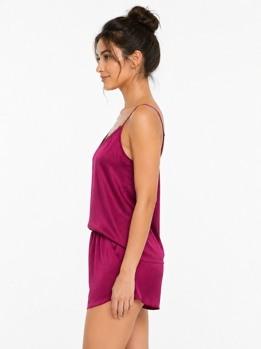 Luxury Satin Camisole & Shorts Set with Premium Drawstring Pouch – Ruby Pink