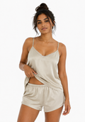 JOE MARZI Luxe Satin Camisole & Shorts Co-Ord Set – Champagne Beige