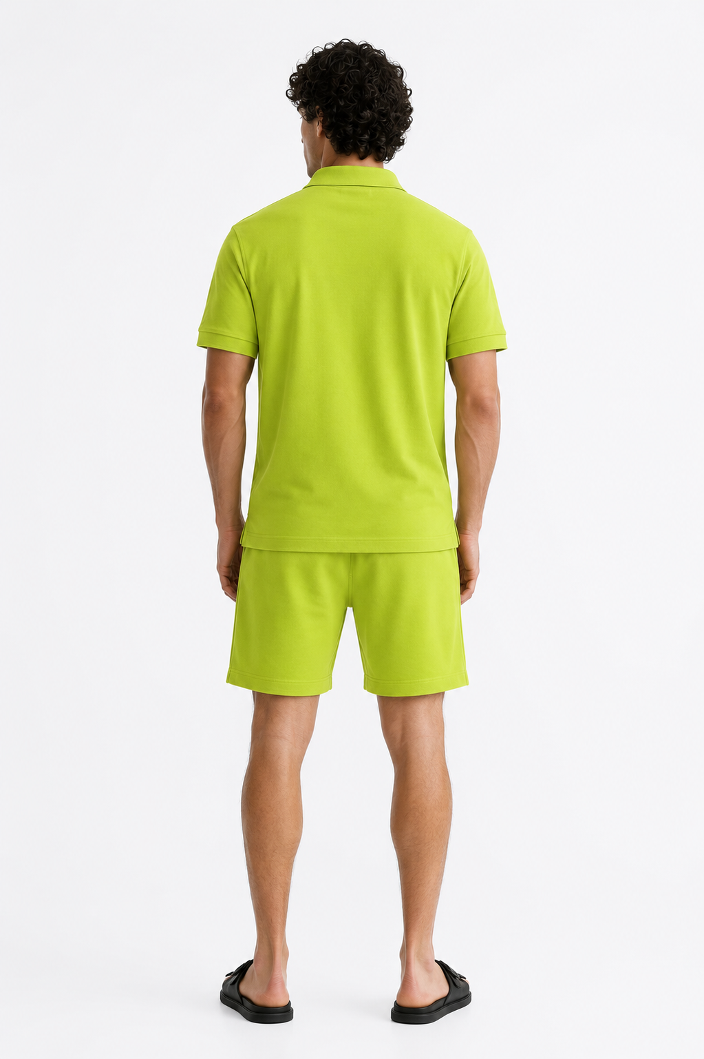 Men's Cotton Blend Polo Co-Ord Set – Lime Green
