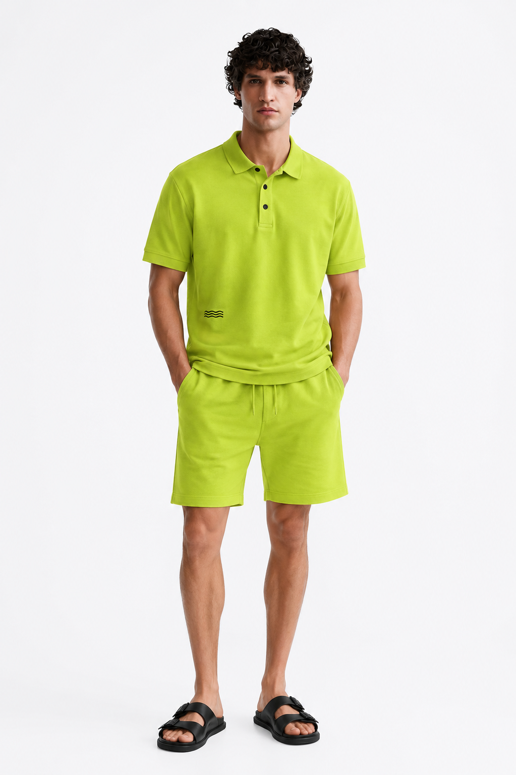 Men's Cotton Blend Polo Co-Ord Set – Lime Green