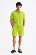 Men's Cotton Blend Polo Co-Ord Set – Lime Green