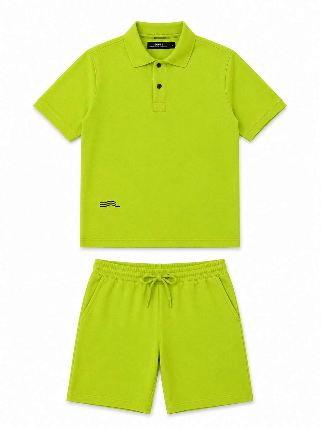 Men's Cotton Blend Polo Co-Ord Set – Lime Green