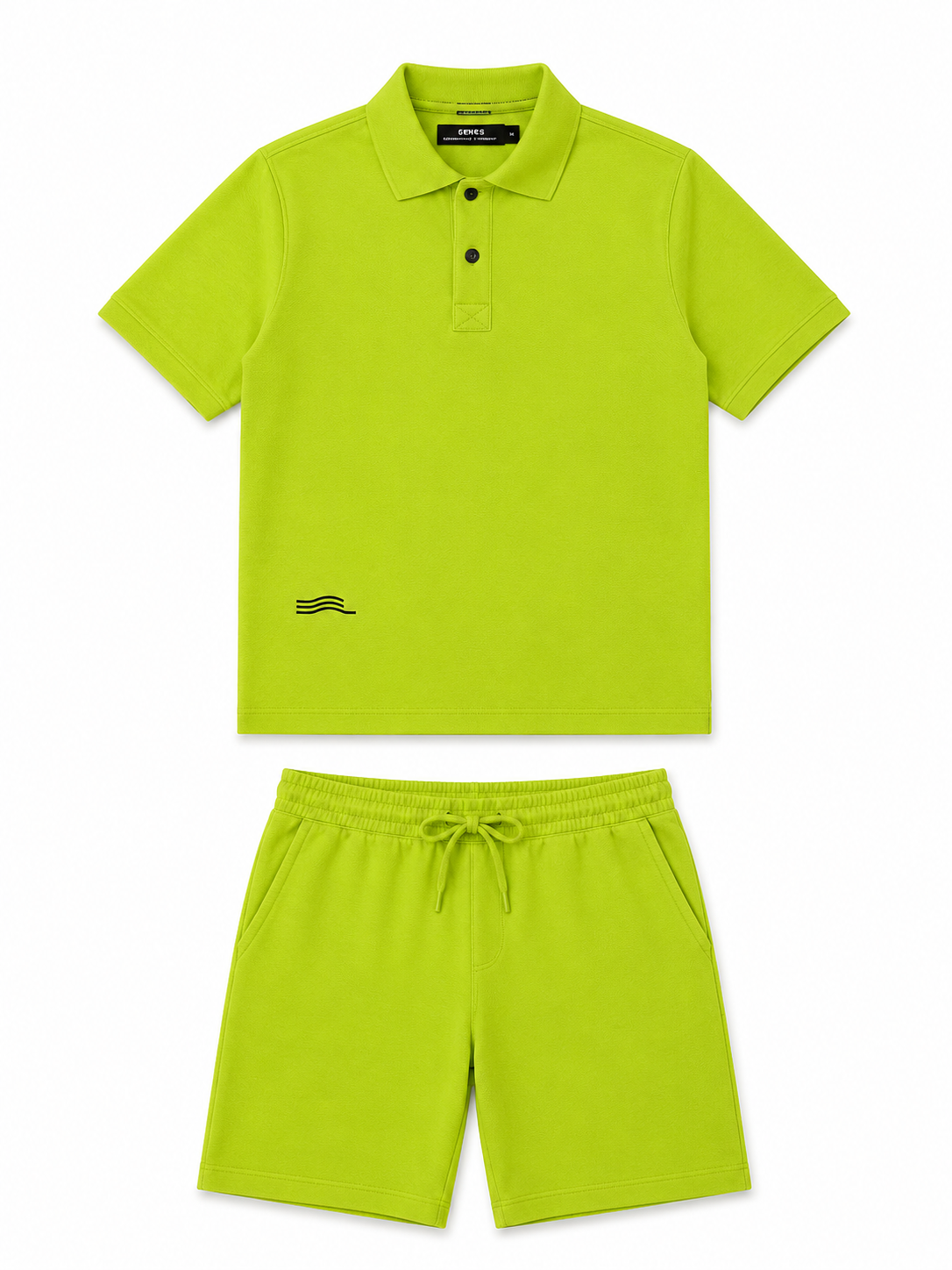 Men's Cotton Blend Polo Co-Ord Set – Lime Green