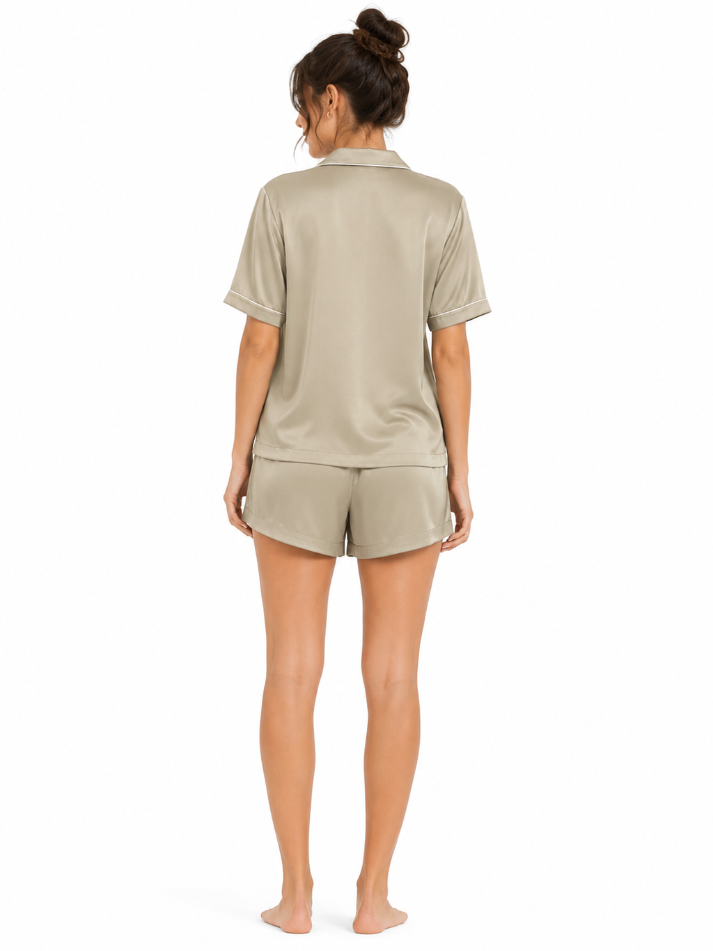 JOE MARZI Premium Satin Shirt & Shorts Co-ord Set – Olive Taupe