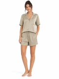 JOE MARZI Premium Satin Shirt & Shorts Co-ord Set – Olive Taupe