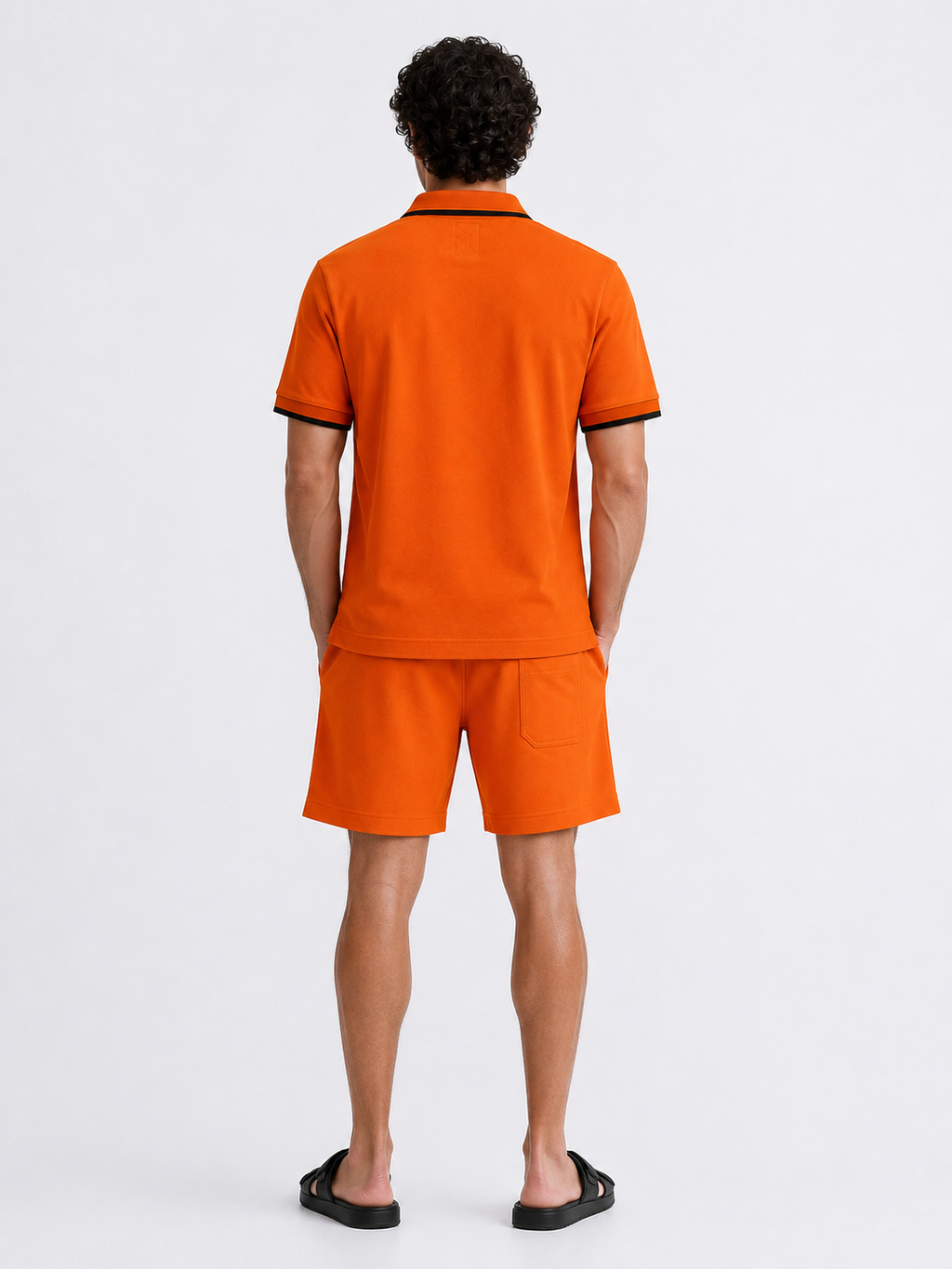 Men's Cotton Blend Polo Co-Ord Set – Orange