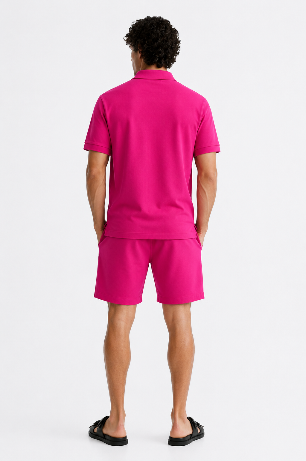 Men's Cotton Blend Polo Co-Ord Set – Hot Pink