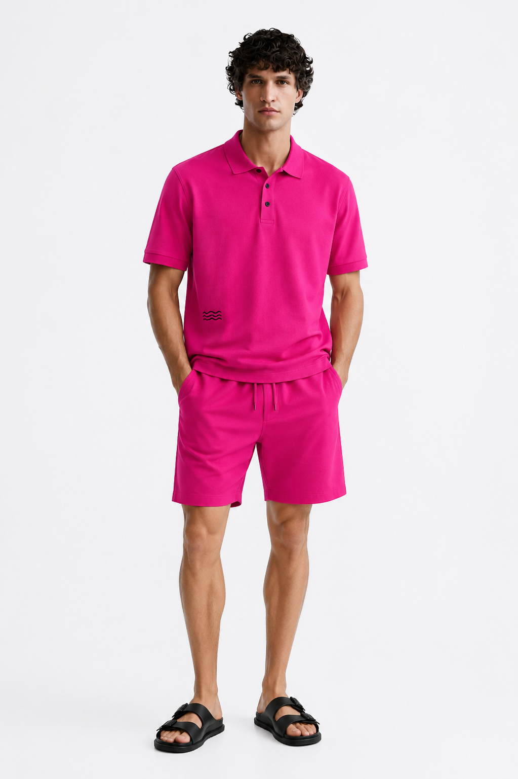Men's Cotton Blend Polo Co-Ord Set – Hot Pink